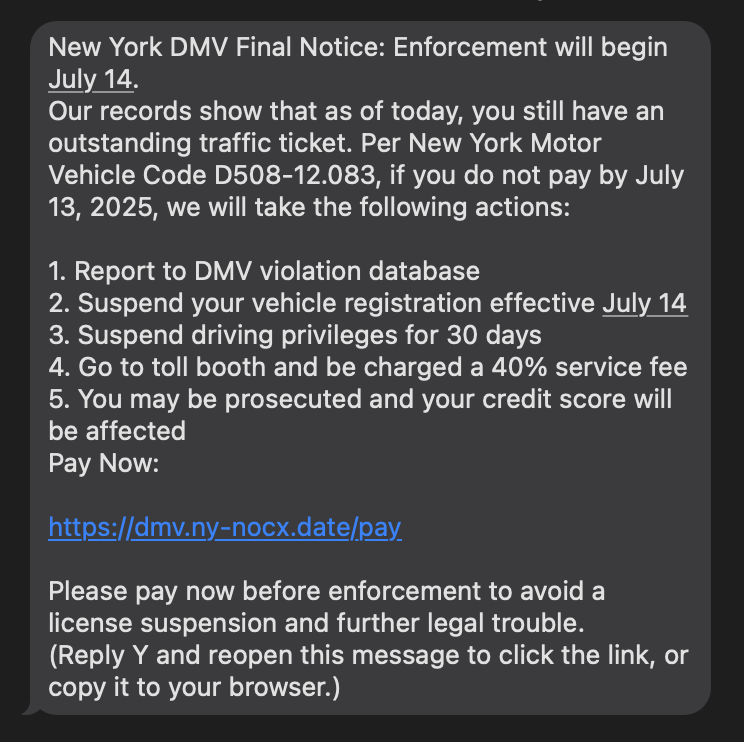 DMV fishing message